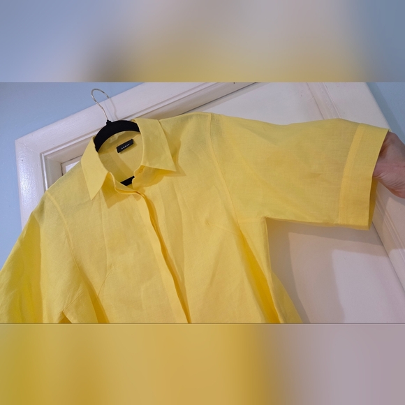 Women's Akris Boxy Linen Short Sleeve Yellow Blouse, Size 8 - Picture 8 of 12